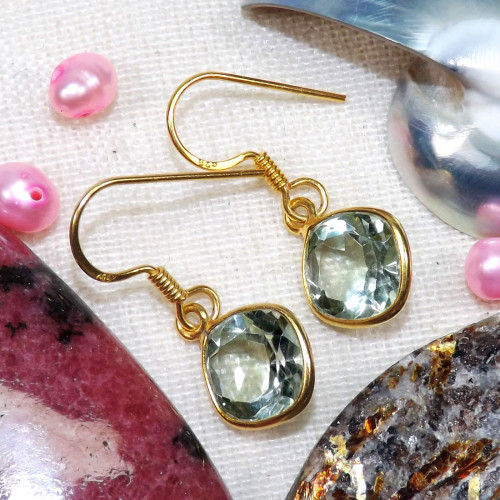 Green Amethyst Cut O - BGE991-10MM Cushion Wonderful Earrings Made In Indian Factory of