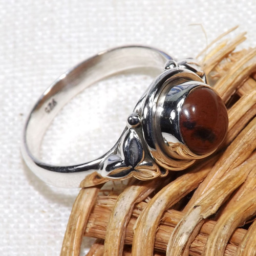 Mahagony Jasper A - BDR997-7x7mm Round Multi Gemstones Designed Ring of 925 Sterling