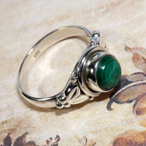 Malachite B - BDR997-7x7mm Round Multi Gemstones Designed Ring of 925 Sterling