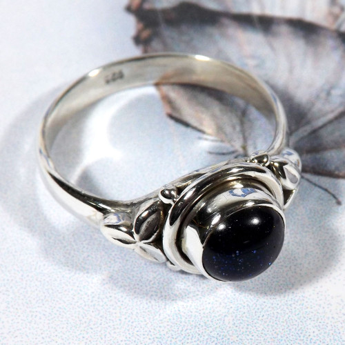 Blue Sand Stone C - BDR997-7x7mm Round Multi Gemstones Designed Ring of 925 Sterling