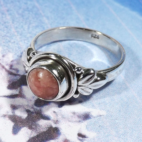 Rodochrosite D - BDR997-7x7mm Round Multi Gemstones Designed Ring of 925 Sterling