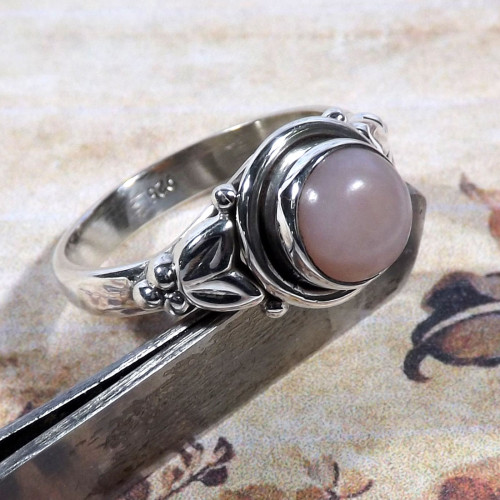 Pink Opal F - BDR997-7x7mm Round Multi Gemstones Designed Ring of 925 Sterling