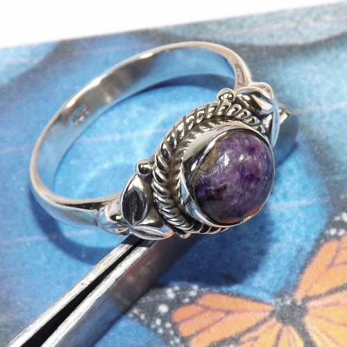 Charoite B - BDR996-Indian Factory Made Designed Rings of 7x7MM Round Shape W