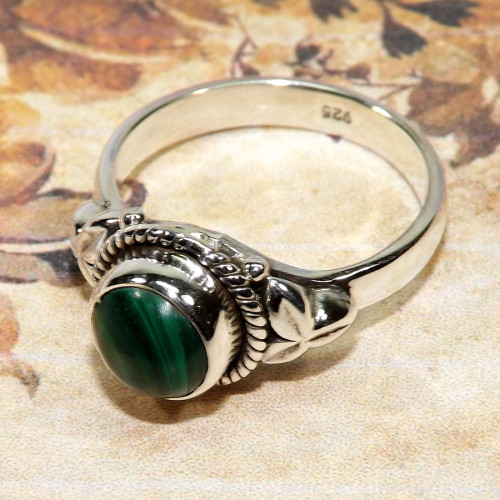 Malachite E - BDR996-Indian Factory Made Designed Rings of 7x7MM Round Shape W