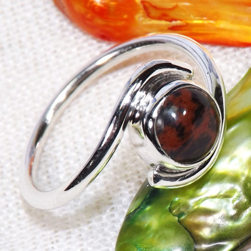 Mahagony Jasper H - BDR995-7x7MM Round Geniune Gemstones Indian Factory Made Rings W
