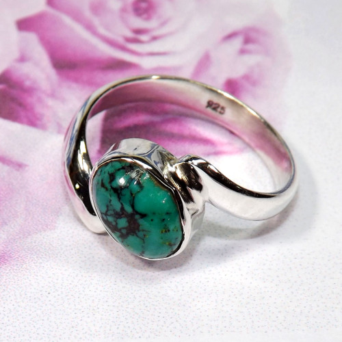 Tibet Turquoise A - BDR994-New Exclusive Designed Rings of 9x7mm Oval Gemstones With