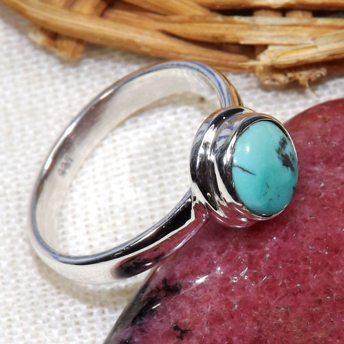 Tibet Turquoise C - BDR993-7X7MM Round Shape Rings of 925 Sterling Silver Jewellery