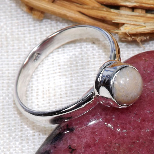 Fossil Coral F - BDR993-7X7MM Round Shape Rings of 925 Sterling Silver Jewellery