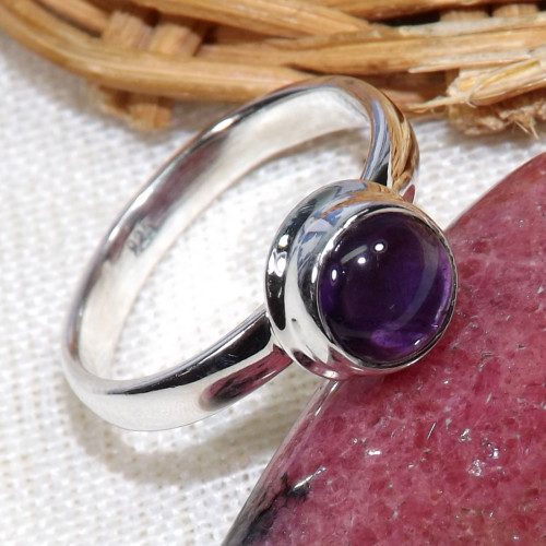 Amethyst G - BDR993-7X7MM Round Shape Rings of 925 Sterling Silver Jewellery