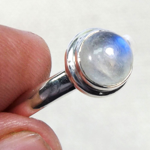 Rainbow Moonstone I - BDR993-7X7MM Round Shape Rings of 925 Sterling Silver Jewellery