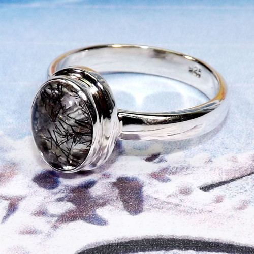 Black Rutile A - BDR989-Amazing Plain Setting Rings of 7x7mm Round Shape With 925 Black Rutile A - BDR989-Amazing Plain Setting Rings of 7x7mm Round Shape With 925