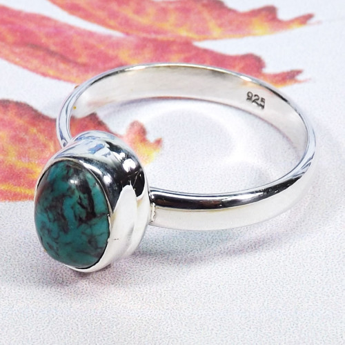 Tibet Turquoise A - BDR986-925 Sterling Silver 9x7MM Oval Shape Rings Made In Indian Tibet Turquoise A - BDR986-925 Sterling Silver 9x7MM Oval Shape Rings Made In Indian
