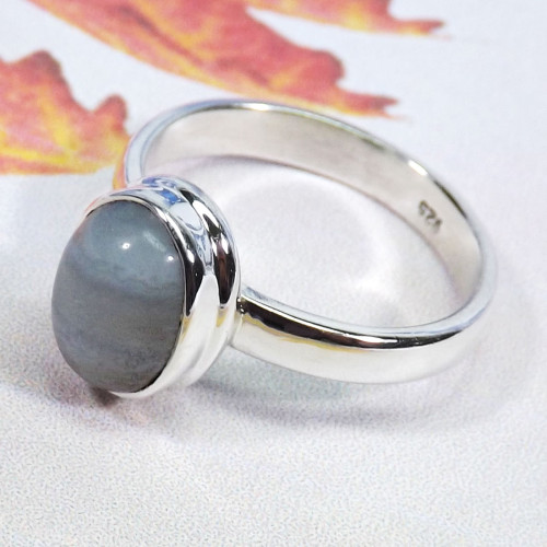 Blue Lace Agate F - BDR986-925 Sterling Silver 9x7MM Oval Shape Rings Made In Indian Blue Lace Agate F - BDR986-925 Sterling Silver 9x7MM Oval Shape Rings Made In Indian