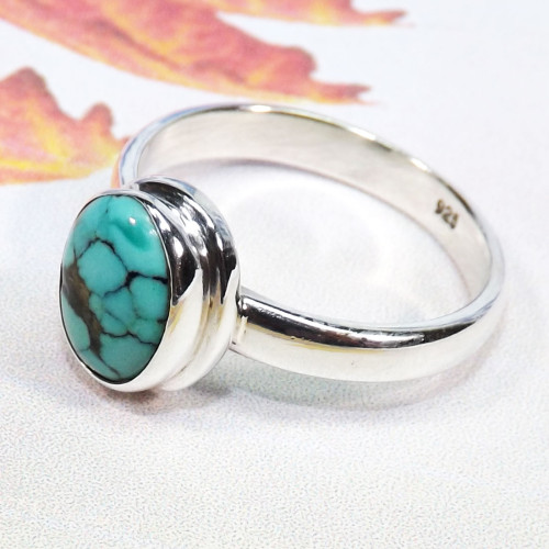 Tibet Turquoise H - BDR986-925 Sterling Silver 9x7MM Oval Shape Rings Made In Indian Tibet Turquoise H - BDR986-925 Sterling Silver 9x7MM Oval Shape Rings Made In Indian