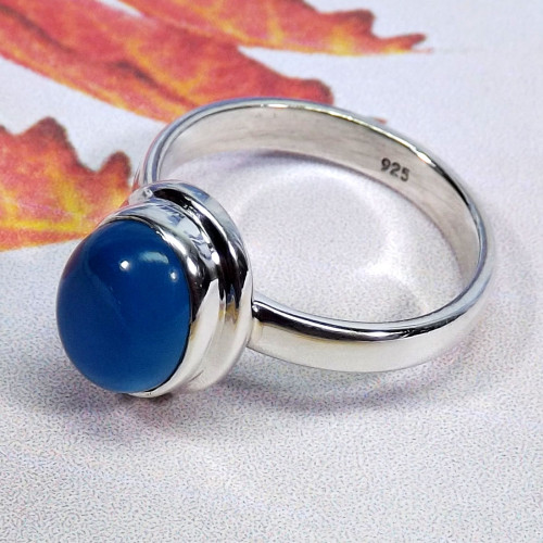 Blue Chalcedony O - BDR986-925 Sterling Silver 9x7MM Oval Shape Rings Made In Indian Blue Chalcedony O - BDR986-925 Sterling Silver 9x7MM Oval Shape Rings Made In Indian