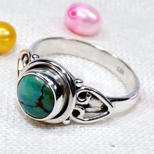 Tibet Turquoise B - BDR985-7X7MM Round Lovely Designed Rings of 925 Sterling Silver