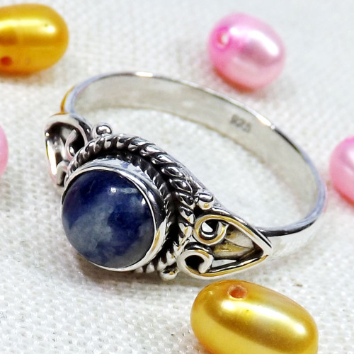 Sodalite O - BDR985-7X7MM Round Lovely Designed Rings of 925 Sterling Silver Sodalite O - BDR985-7X7MM Round Lovely Designed Rings of 925 Sterling Silver