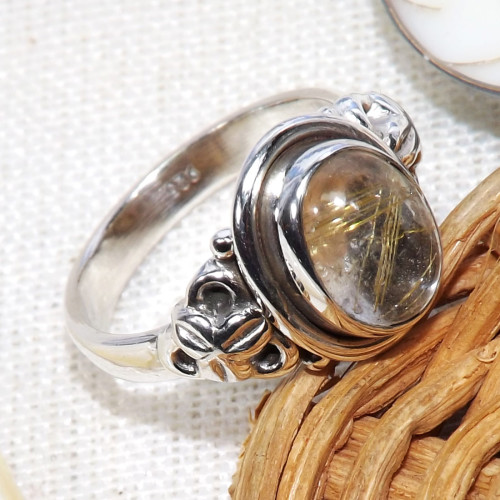 Golden Rutile D - BDR984-9X7MM Oval Geniune Gemstone Beautiful Designed Rings With