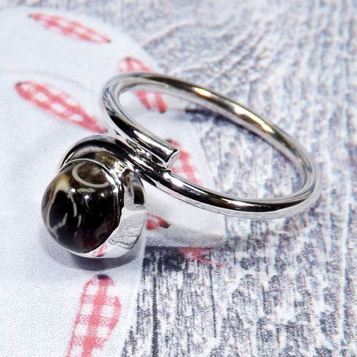 Turtella Jasper B - BDR983-7x7mm Round Shape Natural Gemstones Rings of 925 Sterling