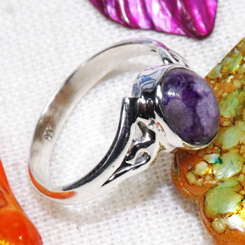 Charoite A - BDR980-9X7MM Oval Shape Designed Rings With 925 Sterling Silver Charoite A - BDR980-9X7MM Oval Shape Designed Rings With 925 Sterling Silver