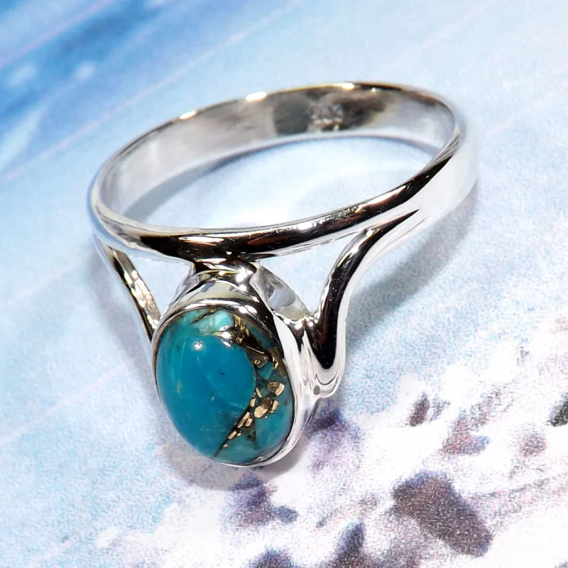 Blue Copper Turquoise O - BDR978-New Beautiful Designed Rings of 9x7 Oval Shape With 925 S Blue Copper Turquoise O - BDR978-New Beautiful Designed Rings of 9x7 Oval Shape With 925 S