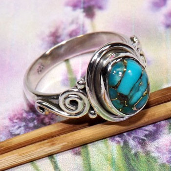 Blue Copper Turquoise O - BDR975-Lovely Designed Rings 9x7MM Oval Geniune Gemstones of Mad Blue Copper Turquoise O - BDR975-Lovely Designed Rings 9x7MM Oval Geniune Gemstones of Mad
