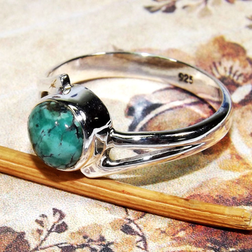 Tibet Turquoise F - BDR973-Amazing 7x7MM Round Multi Designed Rings With 925 Sterlin Tibet Turquoise F - BDR973-Amazing 7x7MM Round Multi Designed Rings With 925 Sterlin