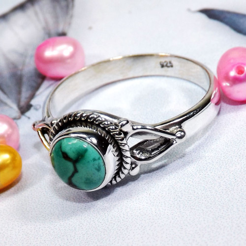 Tibet Turquoise D - BDR972-Wonderful Multi Designed Rings 7X7MM Round Natural Gemsto