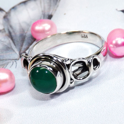 Green Onyx E - BDR972-Wonderful Multi Designed Rings 7X7MM Round Natural Gemsto