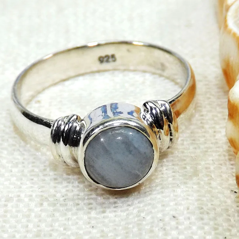 Blue Lace Agate G - BDR971-6X6MM Round Rings of 925 Sterling Silver With Geniune Gem Blue Lace Agate G - BDR971-6X6MM Round Rings of 925 Sterling Silver With Geniune Gem
