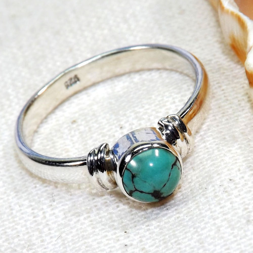 Tibet Turquoise B - BDR970-925 Sterling Silver 6mm Round Lovely Rings