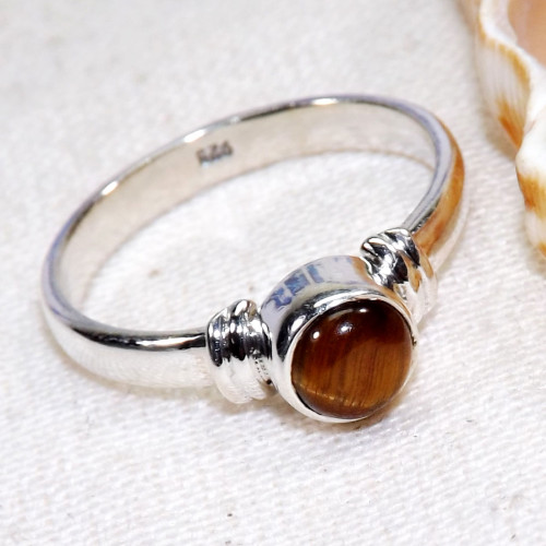 Tiger Eye C - BDR970-925 Sterling Silver 6mm Round Lovely Rings