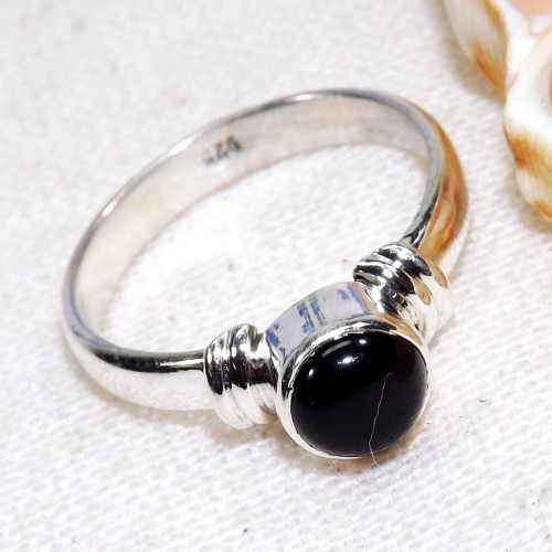 Black Onyx D - BDR970-925 Sterling Silver 6mm Round Lovely Rings
