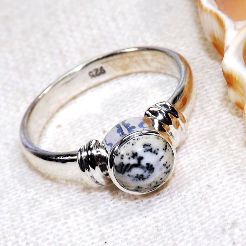 Dendritic Agate E - BDR970-925 Sterling Silver 6mm Round Lovely Rings