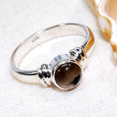 Smokey Cab H - BDR970-925 Sterling Silver 6mm Round Lovely Rings