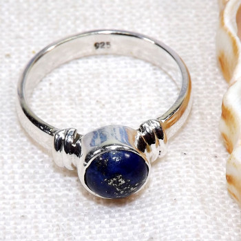 Lapis Cab D - BDR968-Beautiful 6mm Round 925 Sterling Silver Rings With Natura Lapis Cab D - BDR968-Beautiful 6mm Round 925 Sterling Silver Rings With Natura