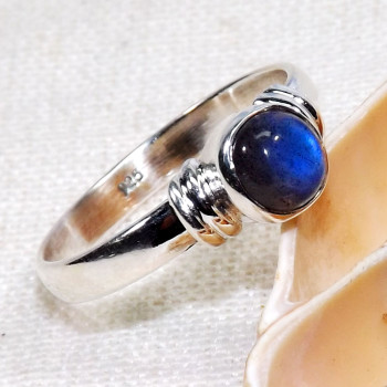 Labradorite Cab H - BDR968-Beautiful 6mm Round 925 Sterling Silver Rings With Natura Labradorite Cab H - BDR968-Beautiful 6mm Round 925 Sterling Silver Rings With Natura