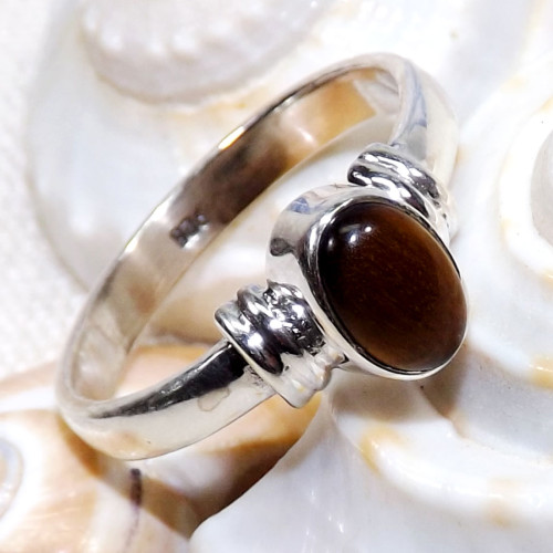 Tiger Eye A - BDR965-925 Sterling Silver 7x5mm Oval Geniune Gemstone Rings Jew