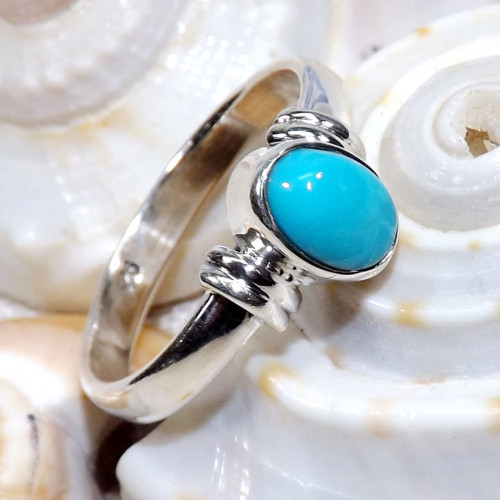 Blue Turquoise B - BDR965-925 Sterling Silver 7x5mm Oval Geniune Gemstone Rings Jew