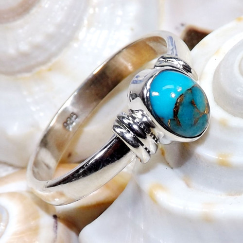 Blue Copper Turquoise F - BDR965-925 Sterling Silver 7x5mm Oval Geniune Gemstone Rings Jew