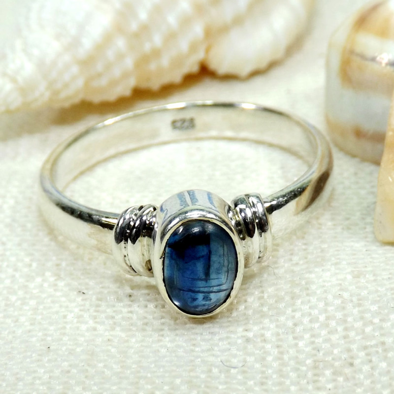 Kyanite I - BDR965-925 Sterling Silver 7x5mm Oval Geniune Gemstone Rings Jew