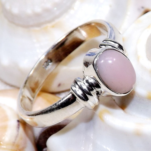 Pink Opal O - BDR965-925 Sterling Silver 7x5mm Oval Geniune Gemstone Rings Jew