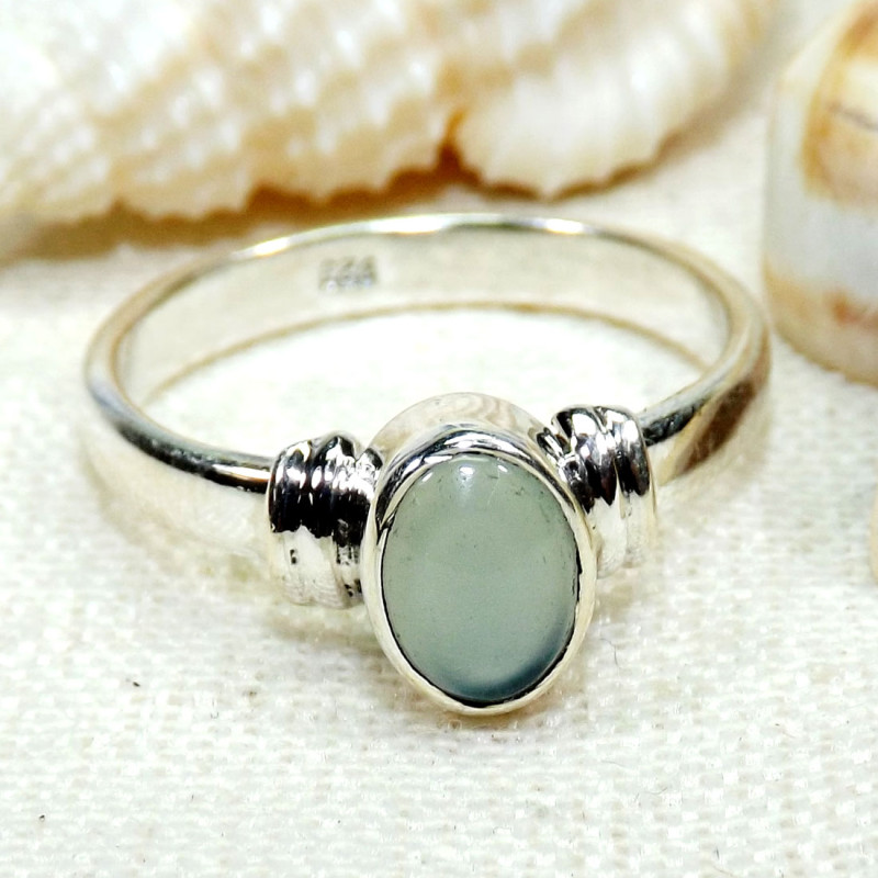 Blue Chalcedony F - BDR964-Lovely Rings Of 925 Sterling Silver & 7x5mm Oval Gemstone