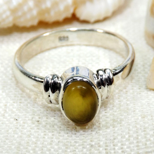 Yellow Onyx D - BDR963-7X5mm Oval Shape 925 Sterling Silver Small Rings