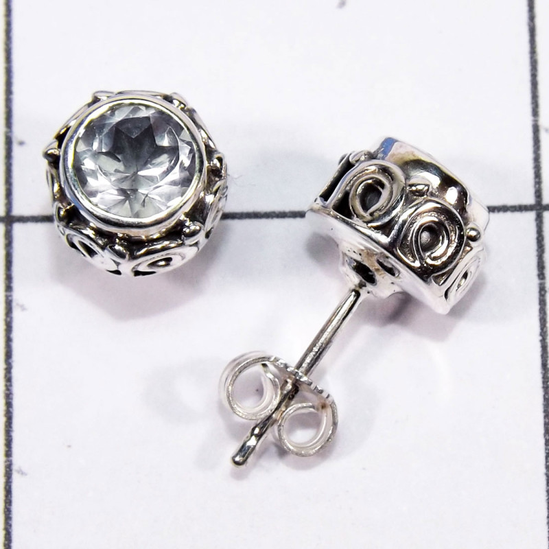 Crystal Cut B - SSE917-6mm Round Faceted Gemstone 925 Sterling Silver Handmade D Crystal Cut B - SSE917-6mm Round Faceted Gemstone 925 Sterling Silver Handmade D
