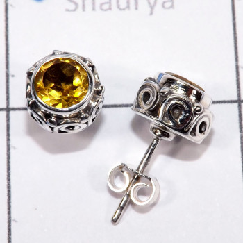 Citrine C - SSE917-6mm Round Faceted Gemstone 925 Sterling Silver Handmade D
