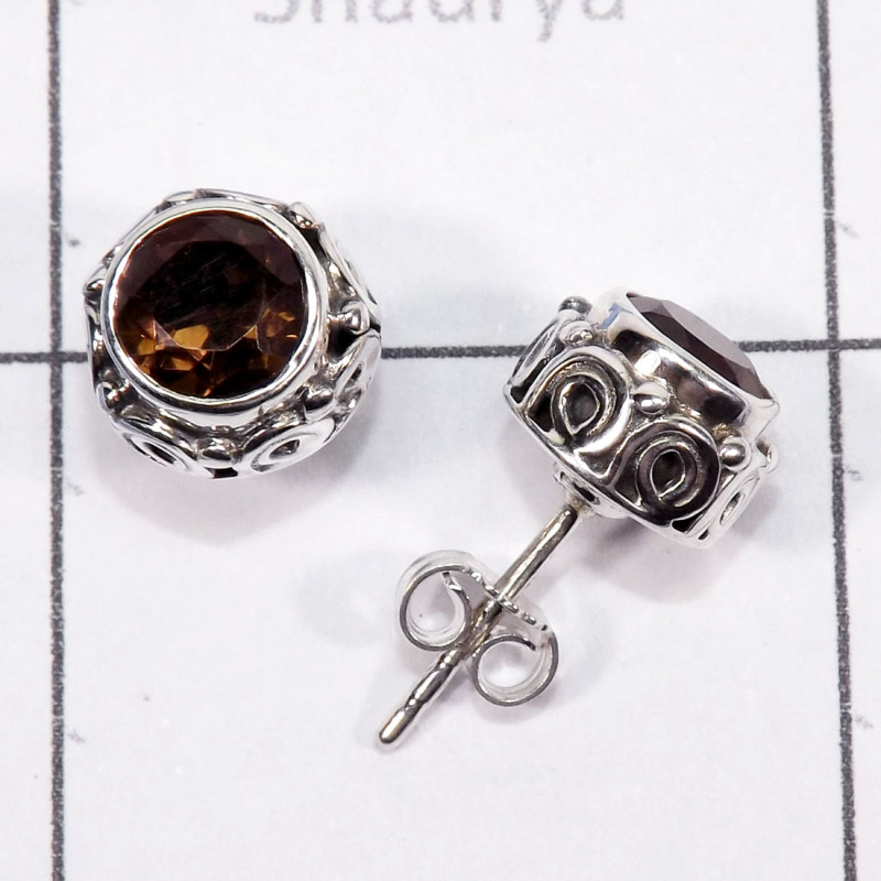 Smokey Quartz D - SSE917-6mm Round Faceted Gemstone 925 Sterling Silver Handmade D Smokey Quartz D - SSE917-6mm Round Faceted Gemstone 925 Sterling Silver Handmade D