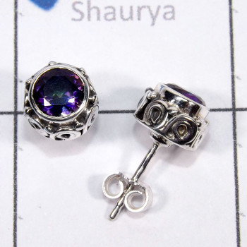Mystic Quartz E - SSE917-6mm Round Faceted Gemstone 925 Sterling Silver Handmade D
