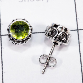 Peridot H - SSE917-6mm Round Faceted Gemstone 925 Sterling Silver Handmade D
