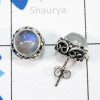 Rainbow Moonstone H - SSE915-8mm Round Designed Stud Earrings of 925 Sterling Silver W